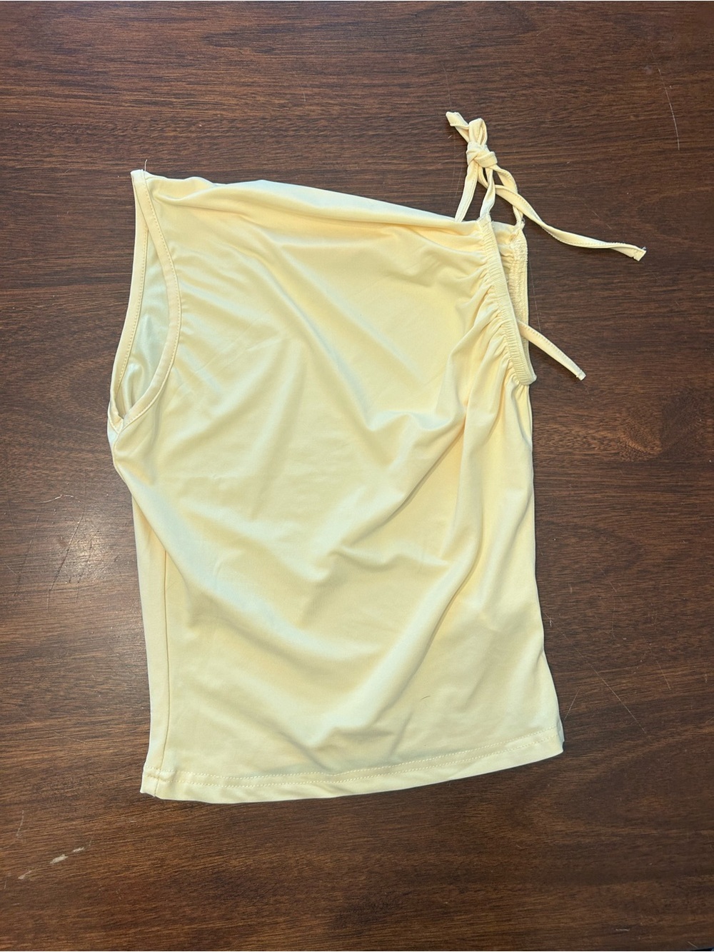 One-Shoulder Tie Strap Tank Top in Pale Yellow
